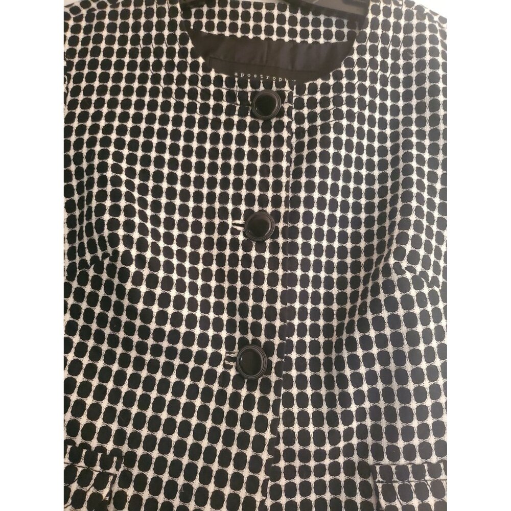 Black White Polka Dot Apostrophe Coat Small Cotton Blend - Picture 3 of 11